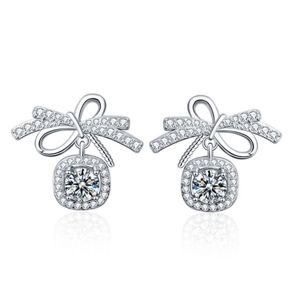 Jewelry - Certified 1ct. t.w. Diamond Moissanite Bow Knot Stud Earrings NEW